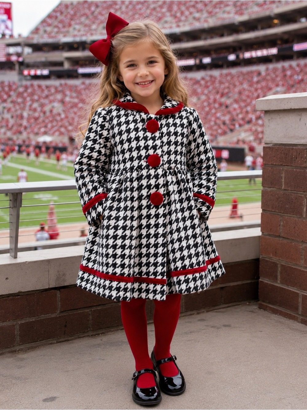 Blueberi Boulevard 18M Houndstooth Dress Coat Red Velvet Trim Game Day